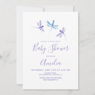 Watercolor Dragonfly Purple Blue Baby Shower