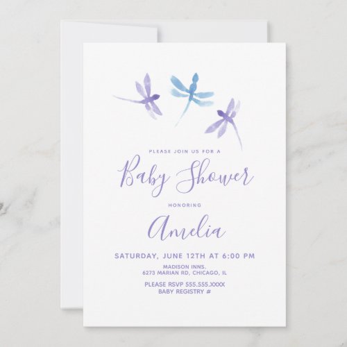 Watercolor Dragonfly  Purple Blue Baby Shower 