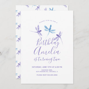 Watercolor Dragonfly Purple Blue Birthday Party