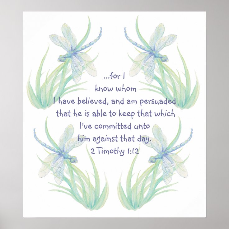 Watercolor Dragonfly Scripture Timothy Encourage Poster | Zazzle