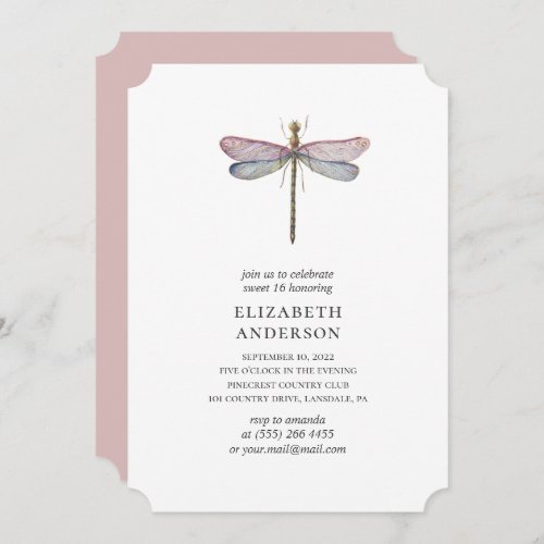 Watercolor dragonfly Sweet 16 Lilac 16th birthday Invitation