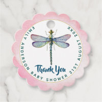 Watercolor DRAGONFLY Thank You Baby Shower PinkBlu Favor Tags