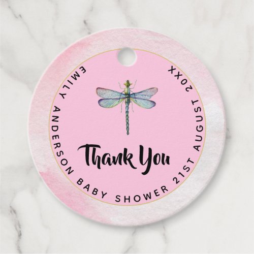 Watercolor DRAGONFLY Thank You Baby Shower PinkBlu Favor Tags