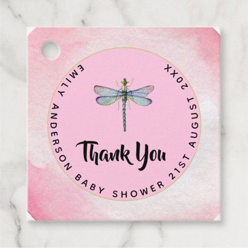 Watercolor DRAGONFLY Thank You Baby Shower PinkBlu Favor Tags