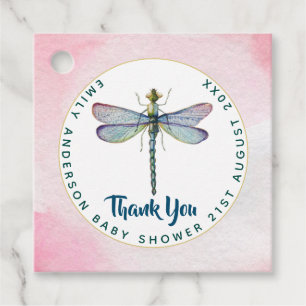 Watercolor DRAGONFLY Thank You Baby Shower PinkBlu Favor Tags