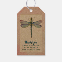 Watercolor DRAGONFLY Thank You Baby Shower PinkBlu Gift Tags