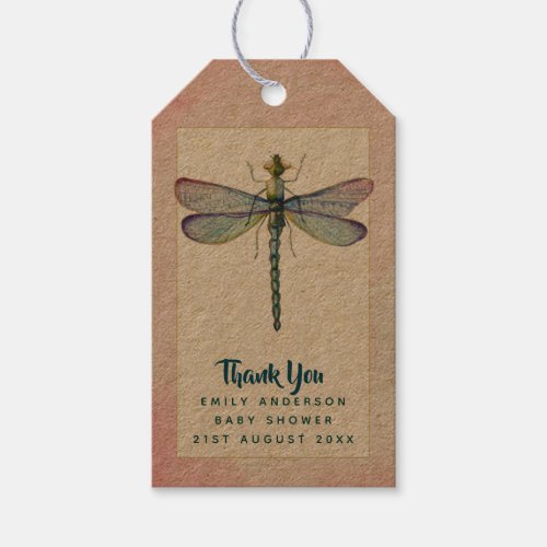 Watercolor DRAGONFLY Thank You Baby Shower PinkBlu Gift Tags