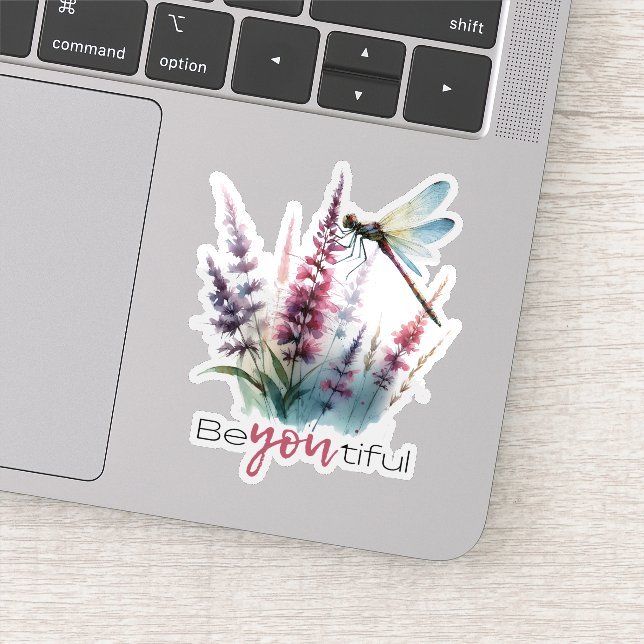 Watercolor Dragonfly Wildflower Aesthetic Sticker (Detail)