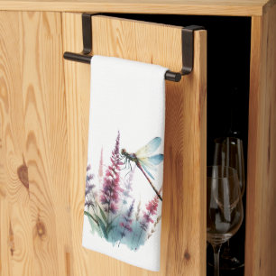 Watercolor Dragonfly Wildflower Cottagecore Art Kitchen Towel