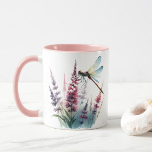 Watercolor Dragonfly Wildflower Pink Aesthetic Mug