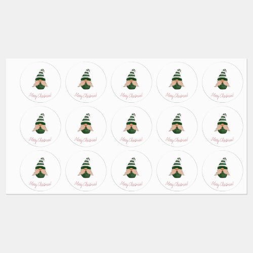 Watercolor drawing christmas gnome  labels