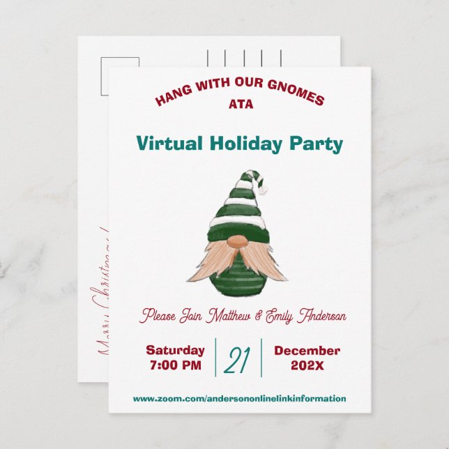 Watercolor drawing Christmas gnome  Personalized Invitation Postcard (Front/Back)