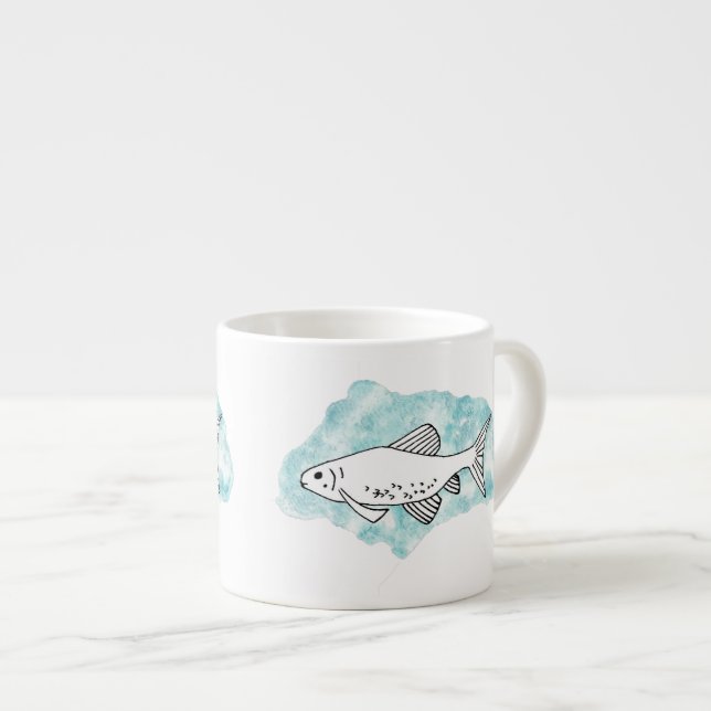 Watercolor Drawing Minnow Fish Espresso Cup (Front Right)