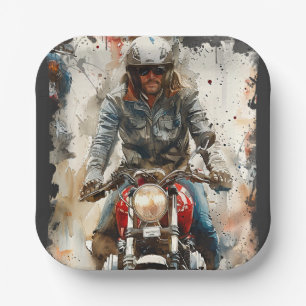 Watercolor drawing MotoBikers Paper Plates