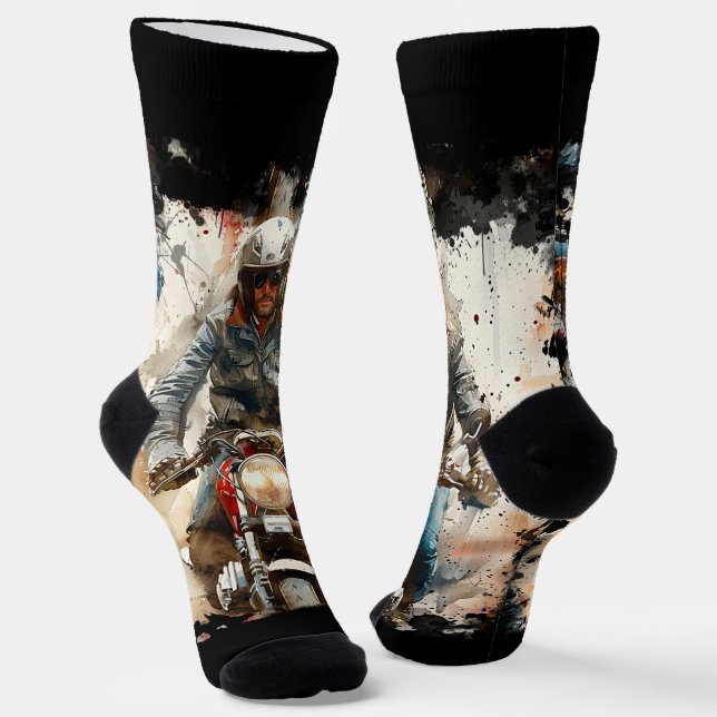 Watercolor drawing MotoBikers Socks (Angled)