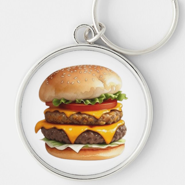 Watercolor Drawing of Cheeseburger Keychain (Front)