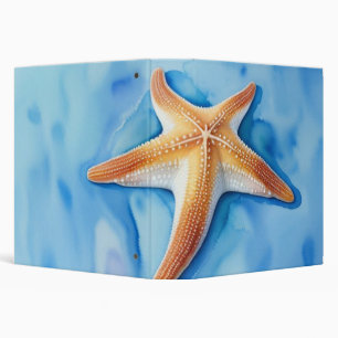 Watercolor Drawing of Starfish 3 Ring Binder