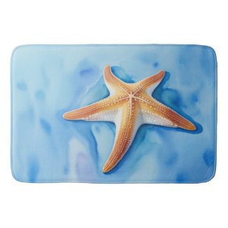 Watercolor Drawing of Starfish Bath Mat