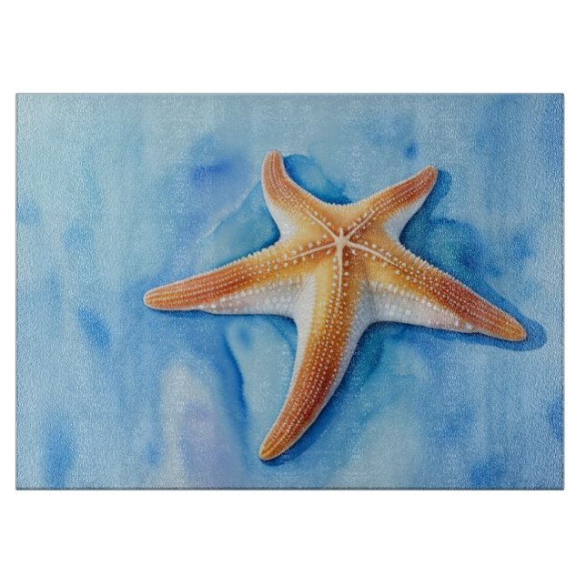 Watercolor Drawing of Starfish Cutting Board (Front)