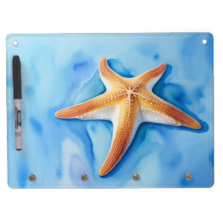 Watercolor Drawing of Starfish Dry Erase Board With Keychain Holder