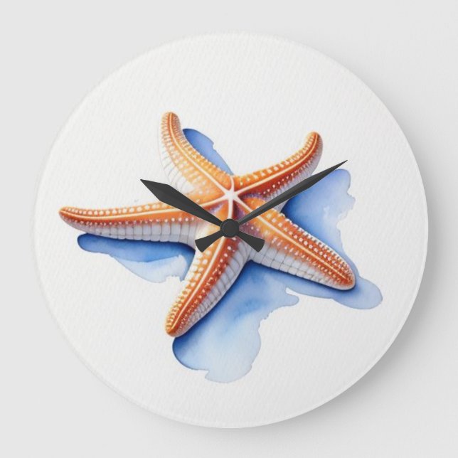Watercolor Drawing of Starfish Large Clock (Front)