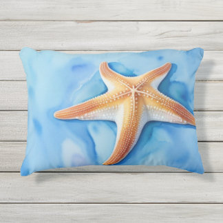 Watercolor Drawing of Starfish Outdoor Pillow