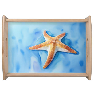 Watercolor Drawing of Starfish Serving Tray