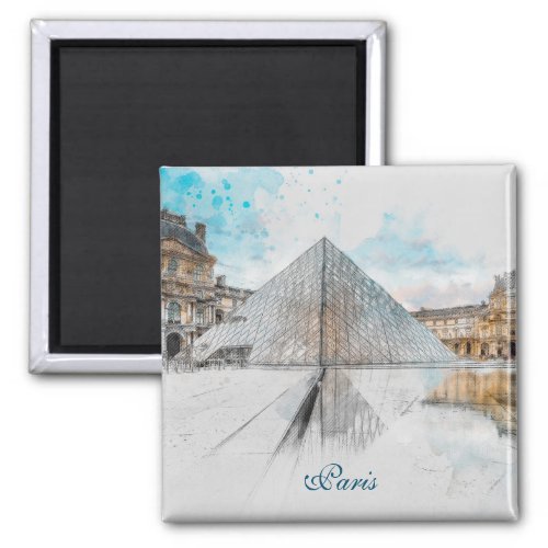 Watercolor drawing of the Louvre Paris France  Magnet