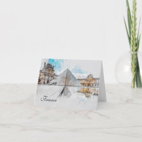 Watercolor drawing of the Louvre Paris France  Thank You Card