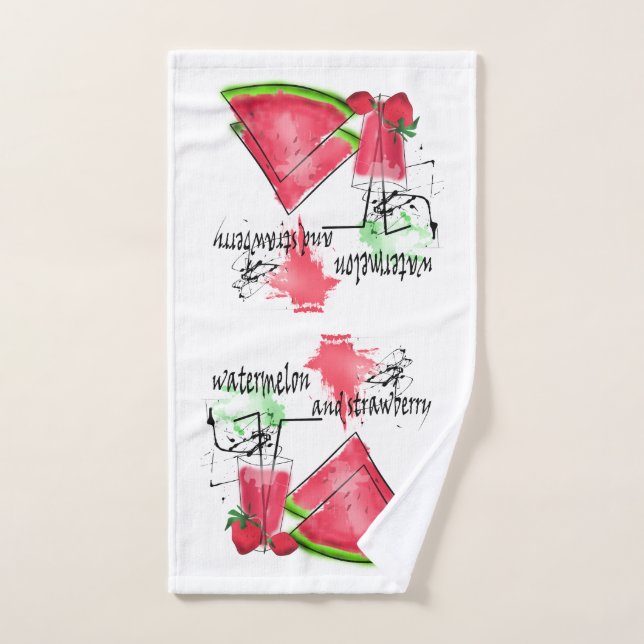 Watercolor drawing of watermelon and strawberries  bath towel set (Hand Towel)