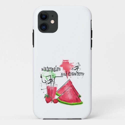 Watercolor drawing of watermelon and strawberries  iPhone 11 case