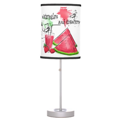 Watercolor drawing of watermelon and strawberries  table lamp