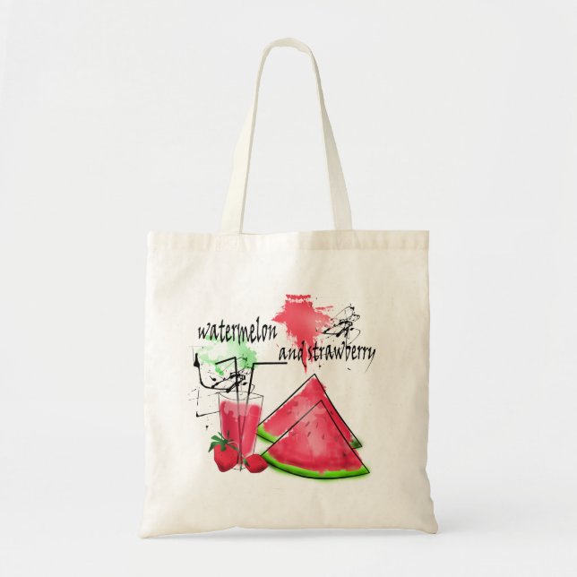 Watercolor drawing of watermelon and strawberries  tote bag (Front)