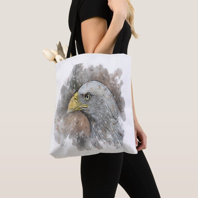 watercolor drawing painting of a eagle tote bag (Close Up)