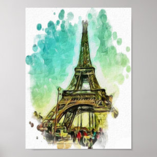 Watercolor drawing, the eiffel tower Paris Poster