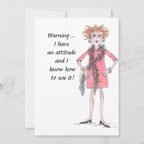 Watercolor drawing Woman with Attitude Holiday Card