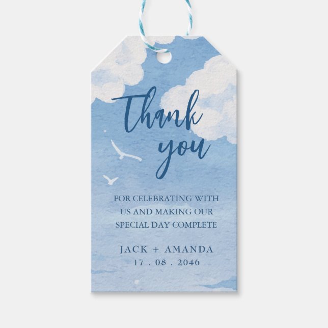 Watercolor Drawn Light Blue Sky Wedding Favor Tag (Front)