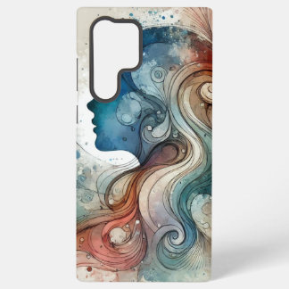 "Watercolor Dream: Artistic Feminine Silhou Samsung Galaxy S22 Ultra Case