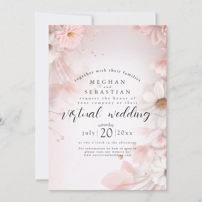 Watercolor Dream: Blush Pink Daisies Virtual Weddi Invitation (Front)