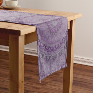 Watercolor Dream Mandala in Shades of Purple Long Table Runner