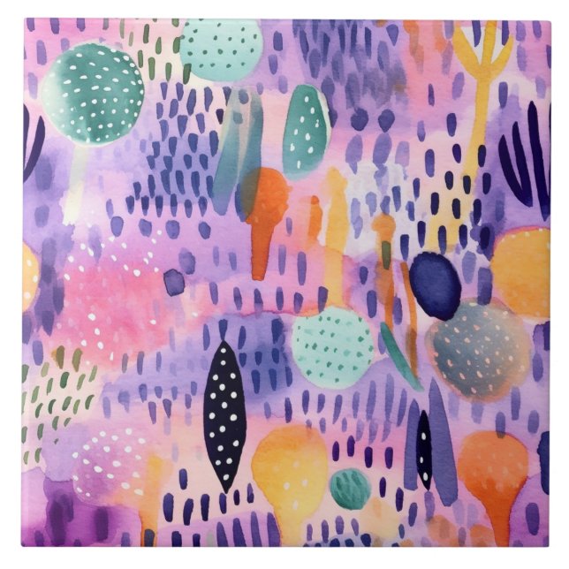 Watercolor Dream World Ceramic Tile (Front)