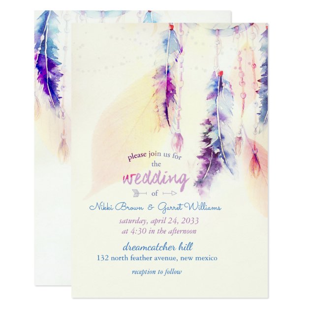 Watercolor Dreamcatcher Boho Wedding Invitation