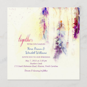 Watercolor Dreamcatcher Feathers Wedding Invitation