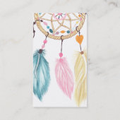 Watercolor dreamcatcher feathers yoga instructor business card (Back)