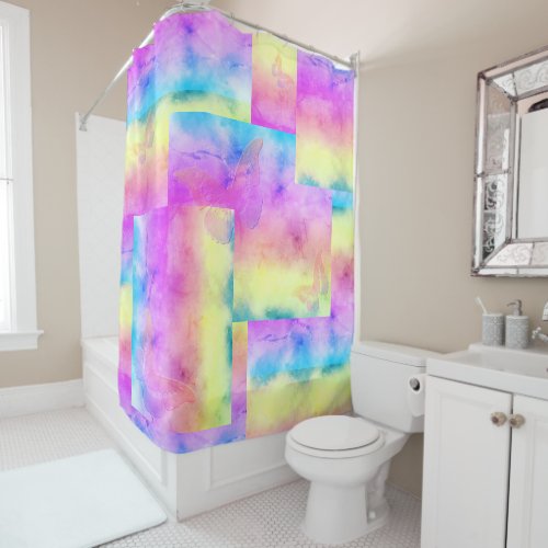 Watercolor Dreams Soft Pastel Colors Butterfly Shower Curtain