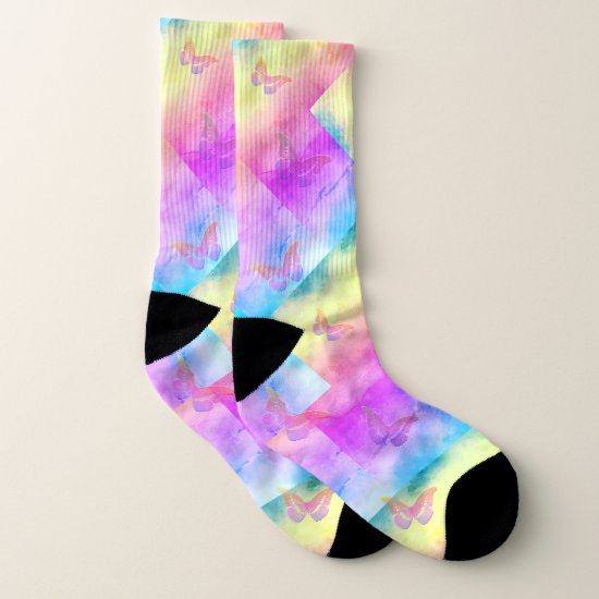 [Watercolor Dreams] Soft Pastel Colors Butterfly Socks