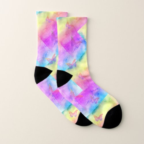 Watercolor Dreams Soft Pastel Colors Butterfly Socks