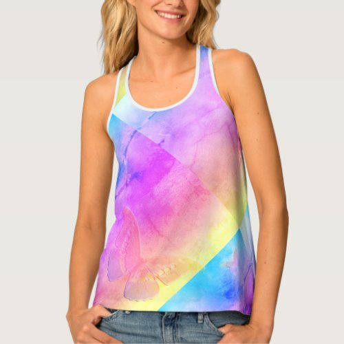 Watercolor Dreams Soft Pastel Colors Butterfly Tank Top