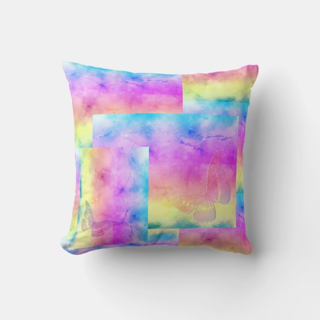 [Watercolor Dreams] Soft Pastel Colors Butterfly Throw Pillow (Front)