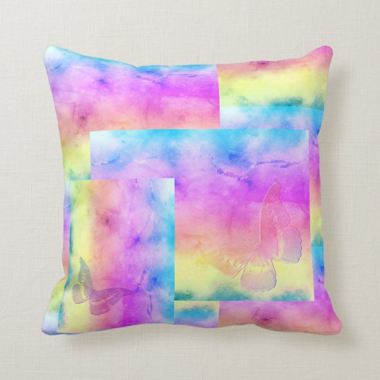 [Watercolor Dreams] Soft Pastel Colors Butterfly Throw Pillow